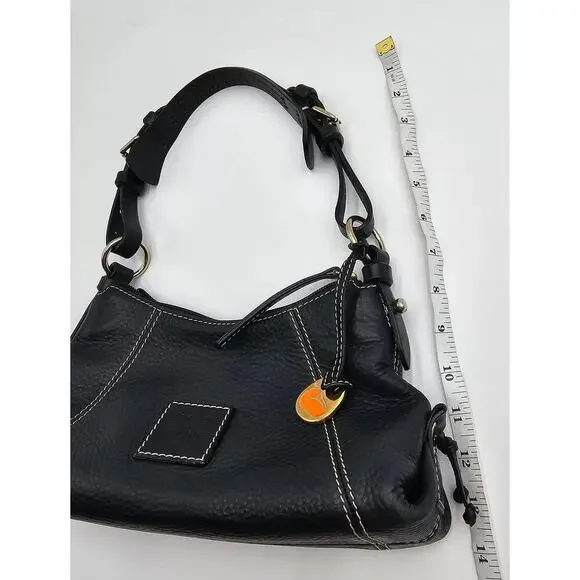 Y2K Dooney & Bourke Black Pebbled Leather Mini East West Slouch Hobo Duck Charm - Picture 13 of 14